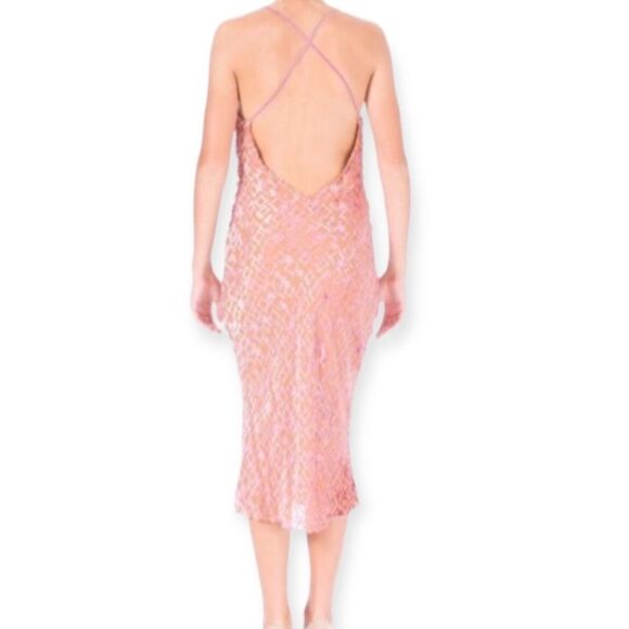 Catherine Malandrino Pink Silk Backless Cowl Neck Elegant Gown Midi Dress - Picture 2 of 5